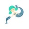 Cartoon Color Character Mermaid Girl on a White. Vector