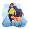 Cartoon Color Character Person Blind Girl and Guide Dog Concept. Vector