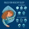 Cartoon Color Character Person Female and Healthy Sleep Tips Concept Banner Poster Card. Vector