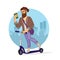 Cartoon Color Character Person Hipster Riding a Kick Scooter Concept. Vector