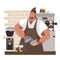 Cartoon Color Character Person Male Barista Concept. Vector