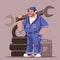 Cartoon Color Character Person Male Mechanic Concept. Vector