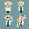 Cartoon Color Character Person Male Scientist Concept Set. Vector