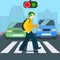 Cartoon Color Character Person Pedestrian with Smartphone Concept. Vector