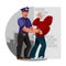 Cartoon Color Character Person Police Officer Arresting Concept. Vector