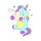 Cartoon Color Character Unicorn with Fluffy Cloud. Vector