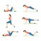 Cartoon Color Character Woman Make Home Workouts Set. Vector