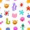 Cartoon Color Characters Bacteria Seamless Pattern Background. Vector