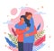 Cartoon Color Characters Hugging Friends Concept. Vector