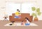 Cartoon Color Characters People Family Spends Time Home Concept. Vector