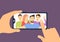 Cartoon Color Characters People Friends Taking a Photo Concept. Vector