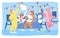 Cartoon Color Characters People and Kigurumi Pajama Party Concept. Vector