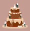 Cartoon Color Characters People Wedding Cake Concept. Vector