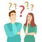 Cartoon Color Characters Persons Thinking Couple Concept. Vector