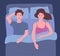 Cartoon Color Characters Sleepless Man and Woman Concept. Vector
