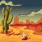Cartoon Color Desert Landscape Scene Concept. Vector