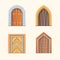 Cartoon Color Different Antique Medieval Wooden Door Icons Set. Vector