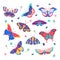 Cartoon Color Different Exotic Butterflies Icons Set. Vector