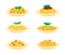 Cartoon Color Different Pasta Dish Icon Set. Vector