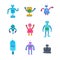 Cartoon Color Different Robot Characters Icon Set. Vector