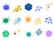 Cartoon Color Different Viruses Icon Set. Vector