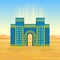 Cartoon color drawing: Ishtar Gate. Ancient sacred temple.