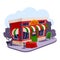 Cartoon Color Facade of Pizzeria Building at Town Concept. Vector