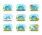 Cartoon Color House Insurance Service Icons Set. Vector