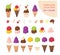 Cartoon Color Ice Cream Constructor Icon Set. Vector