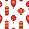 Cartoon Color Japanese Paper Lantern Seamless Pattern Background. Vector