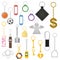 Cartoon Color Keychains Different Types Set. Vector