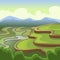 Cartoon Color Landscape Scene Chinese Rice Fields Concept. Vector