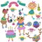 Cartoon color party with little girl and animals