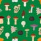 Cartoon Color Poisonous and Edible Mushrooms Seamless Pattern Background. Vector