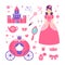 Cartoon Color Princess Sign Icon Set. Vector