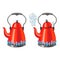 Cartoon Color Red Kettle Boiling Set. Vector