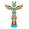 Cartoon Color Traditional Religious Totem Pole. Vector