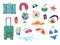 Cartoon Color Travel Stuff Icon Set. Vector