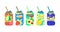 Cartoon Color Various Tasty Sodas Set. Vector