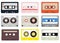 Cartoon Color Vintage Music Cassettes Icons Set. Vector
