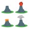Cartoon Color Volcano Erupting Set. Vector