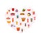Cartoon Color Wagon Track Summer Food Heart Shape Design Template . Vector