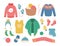 Cartoon Color Winter Knit Clothes Icons Set. Vector