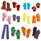 Cartoon Color Woolen Mittens Different Types Set. Vector