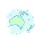 Cartoon colored Australia and Oceania map icon in comic style. A