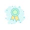 Cartoon colored badge ribbon icon in comic style. Award medal il