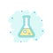 Cartoon colored chemical test tube icon in comic style. Laboratory glassware or beaker equipment illustration pictogram.