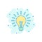 Cartoon colored halogen lightbulb icon in comic style. Light bulb illustration pictogram. Idea sign splash business concept.
