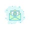 Cartoon colored mail envelope icon in comic style. Envelope illustration pictogram. Mail sign splash business concept.