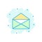 Cartoon colored mail envelope icon in comic style. Envelope illustration pictogram. Mail sign splash business concept.